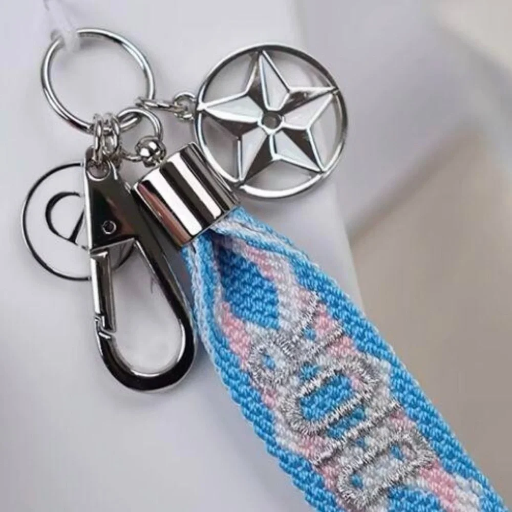 Dior Fabric Keychain/Bag Charm J'Adore Blue Pink Silver Tone Metal Wristlet - Picture 3 of 3